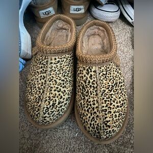 UGG Tan and Black Animal Print Slippers